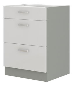 Dolní kuchyňská skříňka Brunea 60 D 3S BB (šedá + lesk bílý)