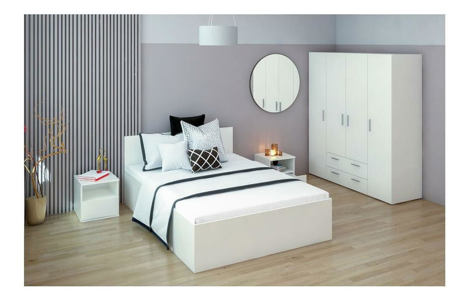 Manželská postel 140 cm Discutibles (bílá) (s roštem) (s úl. prostorem)