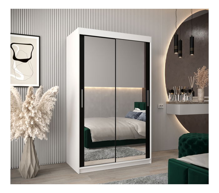 Šatní skříň 120 cm Toki 3 (Bílá matná + Černá matná)