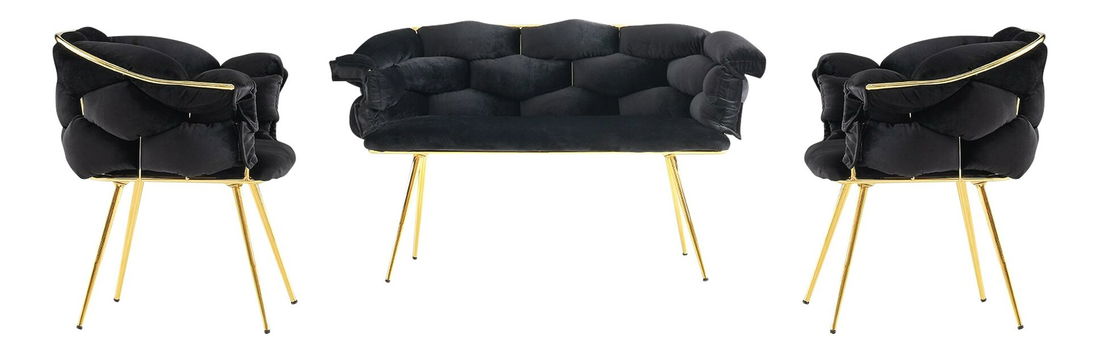 Sedací souprava 2+1+1 Balony (Černá + Zlatá)