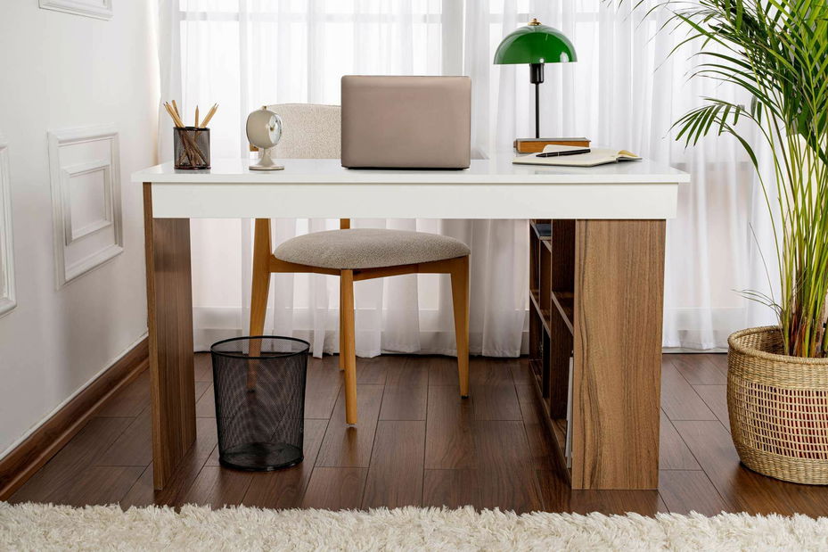 Rohový PC stolek Cete (ořech + černá)