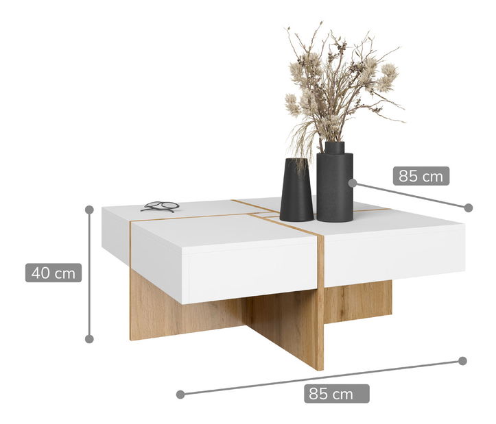 Konferenční stolek Dwayne (dub artisan + bílá)