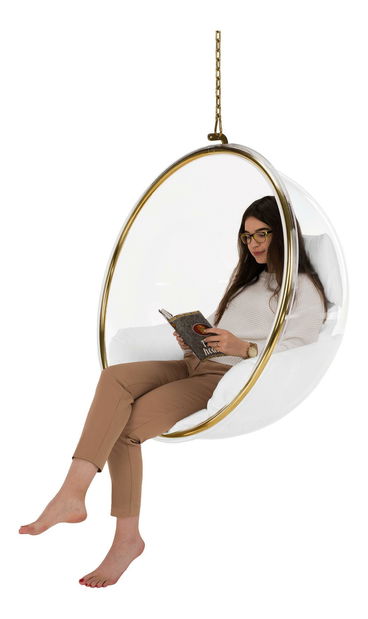 Závěsné houpací křeslo Belgica 1 (transparentní + zlatá + bílá)