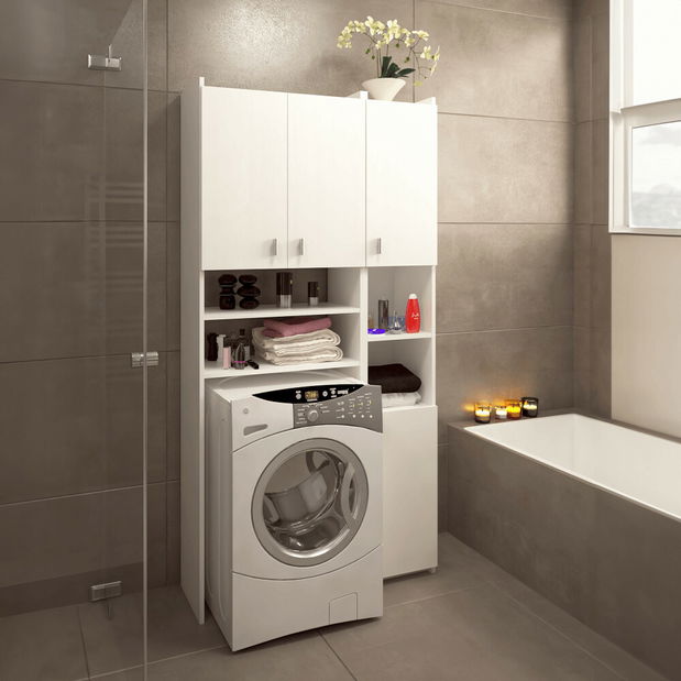 Skříňka nad pračku s regálem Mirall (bílá)