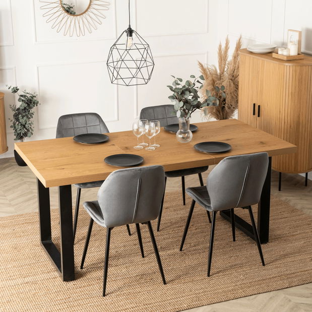 Rozkládací jídelní stůl Tomko (dub zlatý + černá) (pro 6-8 osob)