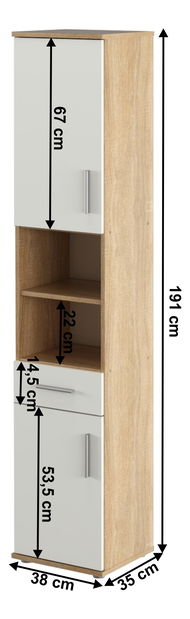 Vysoká koupelnová skříňka Leah 05 (dub sonoma + bílá matná)