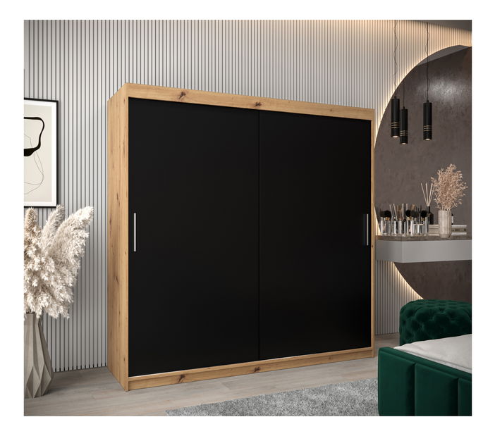 Šatní skříň 200 cm Toki (Dub artisan + Černá matná)