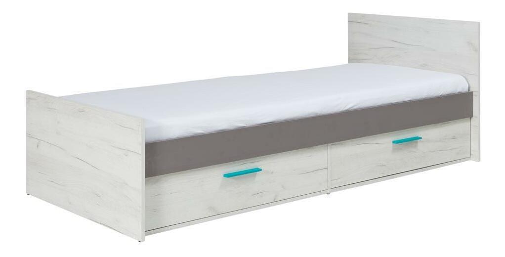 Jednolůžková postel 90 cm Rosario R16 (dub craft bílý + šedá) (s úl. prostorem)