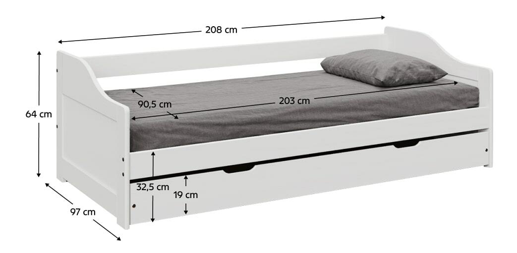 Postel s výsuvnou přistýlkou Lusid (bílá) 