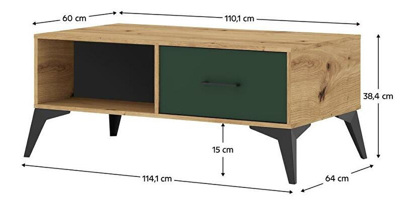 Konferenční stolek Luvonut LU8 (dub artisan + tmavě zelená + černá)