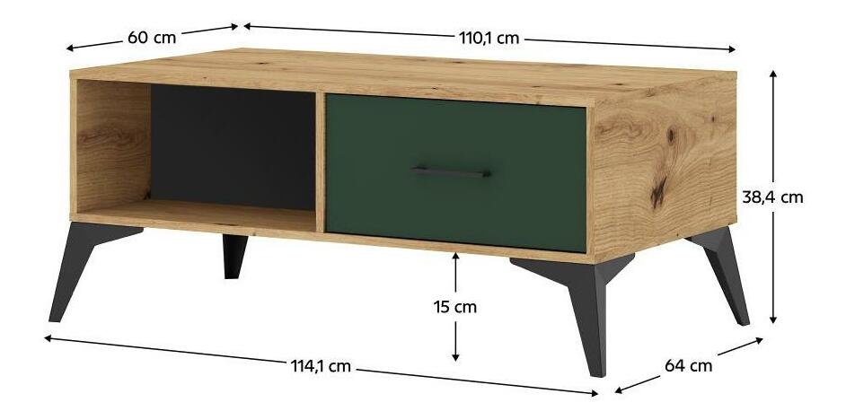 Konferenční stolek Luvonut LU8 (dub artisan + tmavě zelená + černá) *výprodej