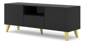 TV skříňka/stolek HG 150 2D1S Rowanna (černá lesklá + zlatá)