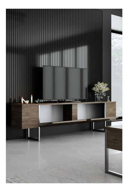 TV stolek/skříňka Luna (ořech + stříbrná)