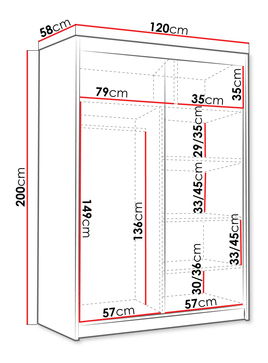 Šatní skříň s posuvnými dveřmi Varentona IV 120 (černá + zlatá)
