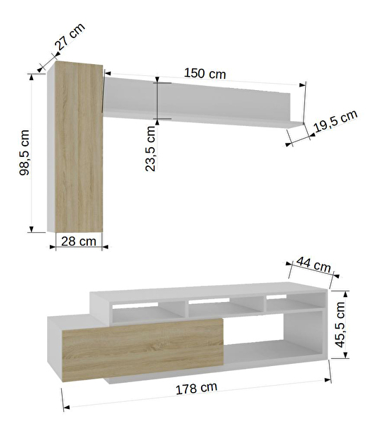 Obývací stěna Maris (bílá + dub sonoma)