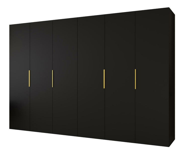 Šatní skříň 300 cm Mirabella 1 (černá + zlatá)