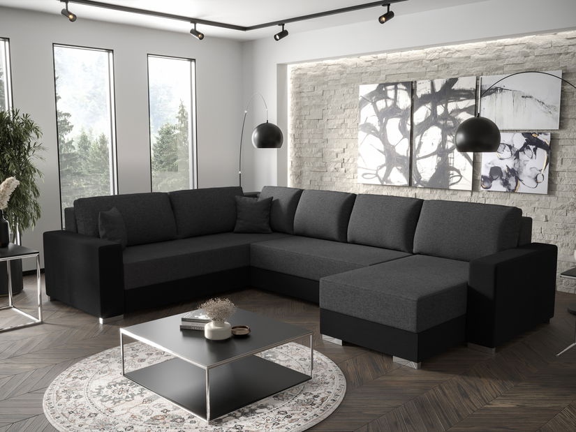 Rohová sedačka ve tvaru U- Pearle 3 (tmavě šedá + šedá) (L)