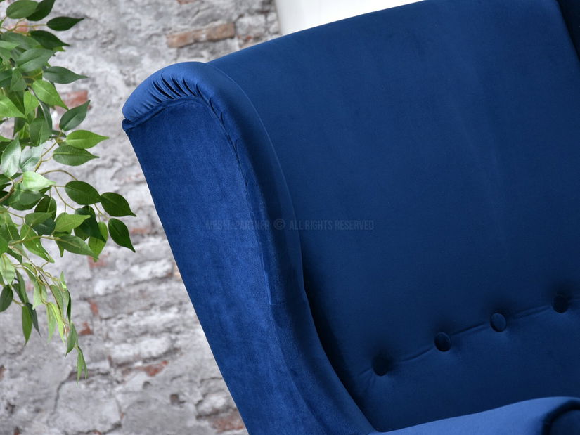 Křeslo ušák Margis (tmavě modrá + buk)
