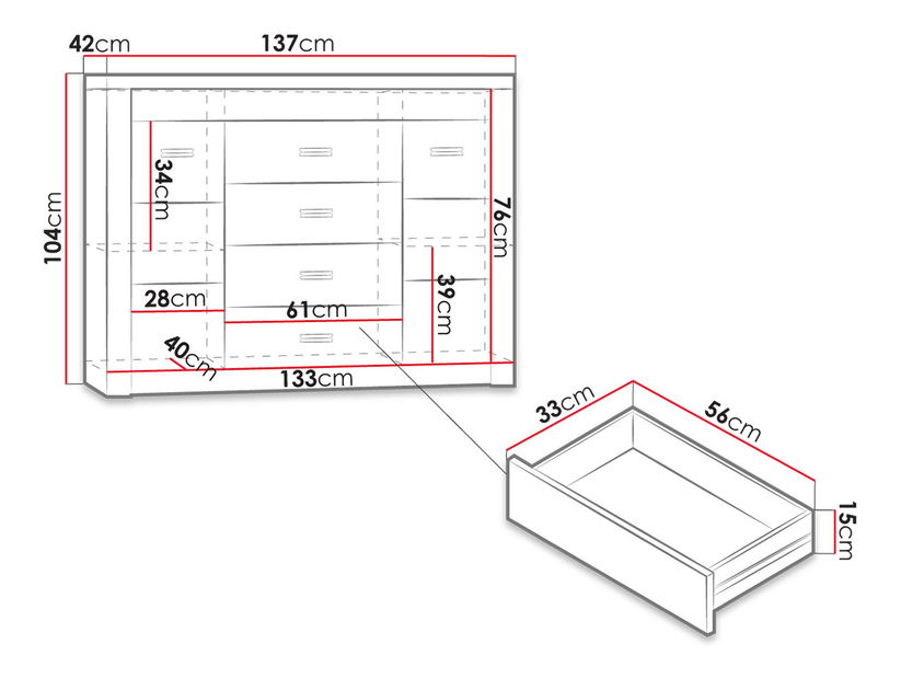 Kombinovaná komoda Nadenas N7 (jasan světlý) (osvětlení LED teplé bílé)
