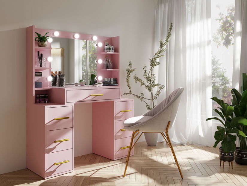 Toaletní stolek Bronetta 1 (marshmallow) (se zrcadlem) (s LED osvětlením)