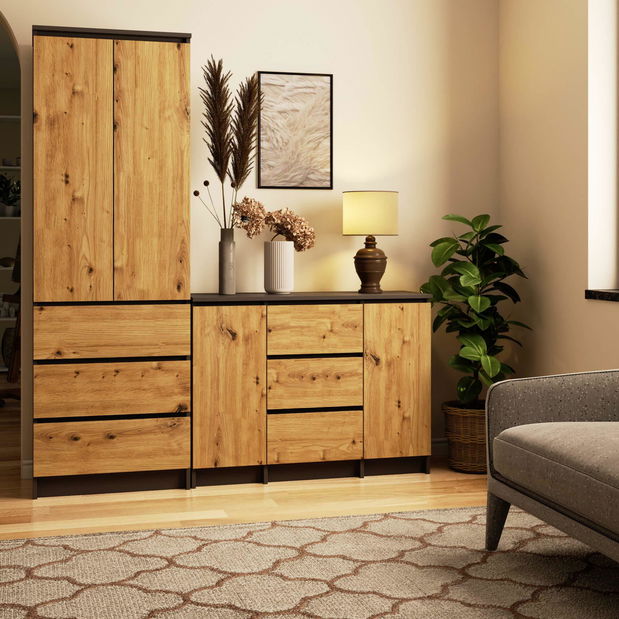 Komoda Kalista VI (šedý grafit + dub artisan)