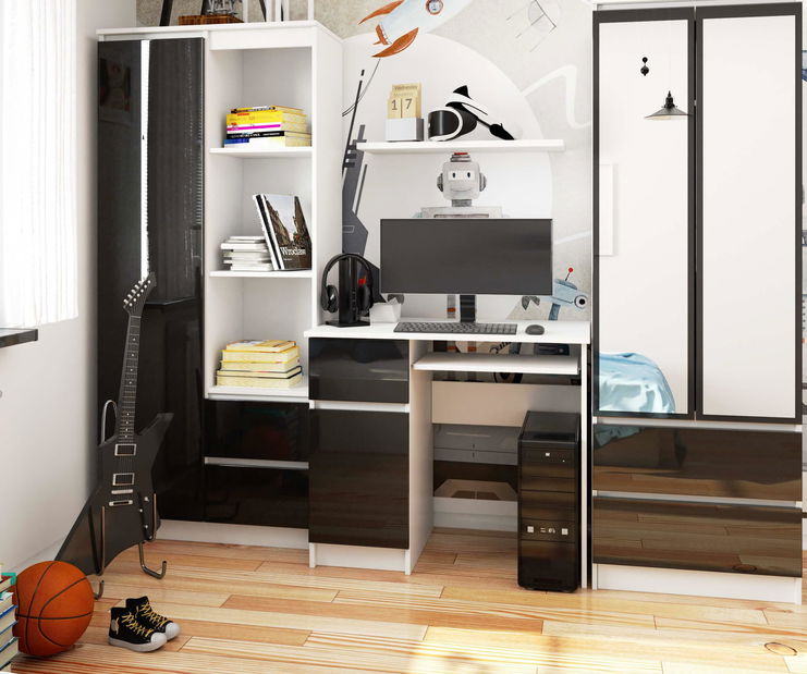 PC stolek Bhaskar (bílá + lesk černý) (L)