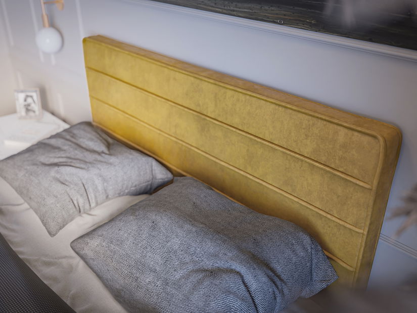 Jednolůžková boxspring postel 120 cm Horazio (žlutá) (s matrací a úl. prostorem)