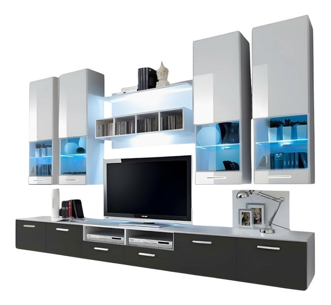 Obývací stěna Aston 2 (bílá + šedá) (s osvětlením)