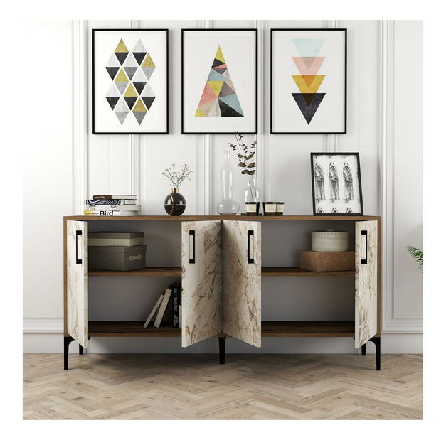 Skříňka Kim 160 (ořech + bílý mramor)