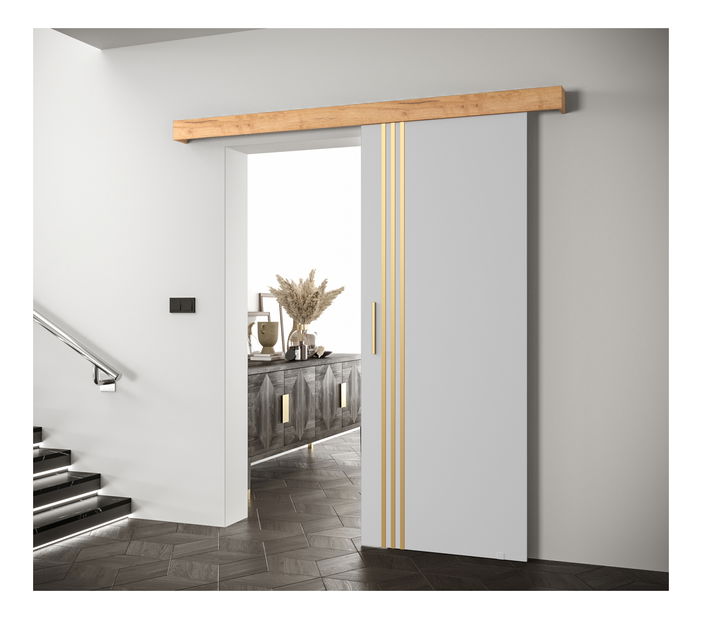 Posuvné dveře 90 cm Sharlene VI (bílá matná + craft zlatý + zlatá)