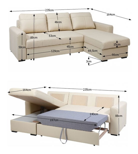 Kožená rohová sedací souprava Paso (L) cream
