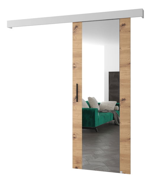 Posuvné dveře 90 cm Sharlene II (dub artisan + bílá matná + černá) (se zrcadlem)