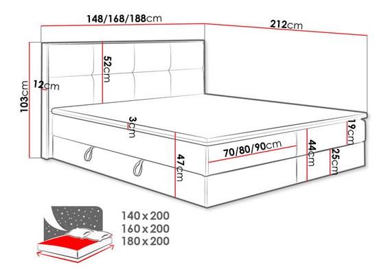 Boxspring postel 180 cm Bolondra (zlatý řemeslný dub + soro 100)