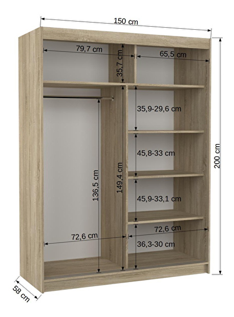 Šatní skříň Feresto (černá) (s led osvětlením) (se zrcadlem)