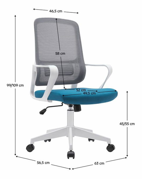 Kancelářské křeslo SALOMI (šedá + petrolejová + bílá)