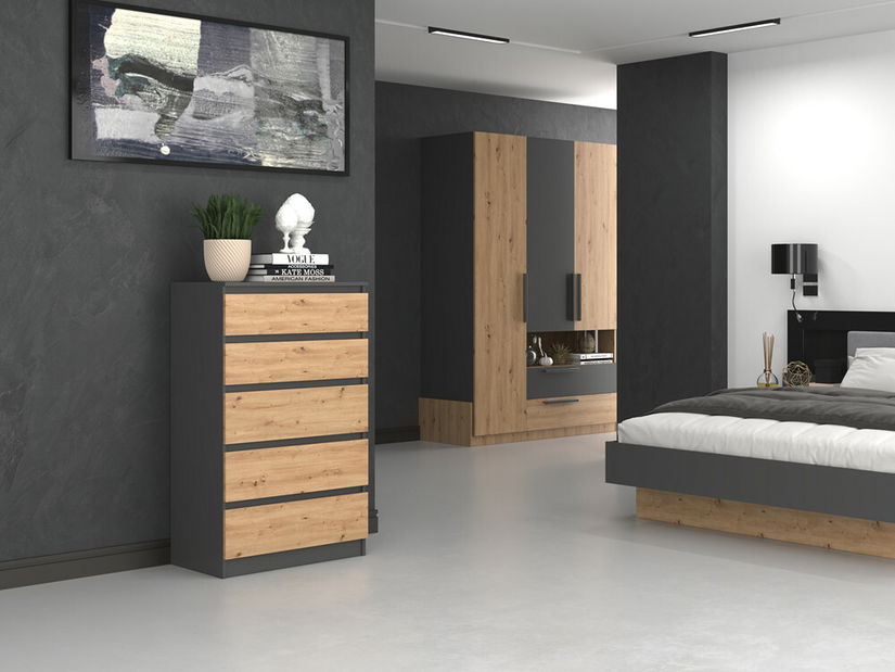 Komoda Musecalo 4 (antracit + dub artisan)