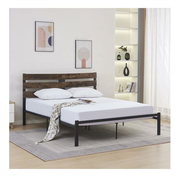 Manželská postel 160 cm Acabarian (černá + dub rustikal) (s roštem)