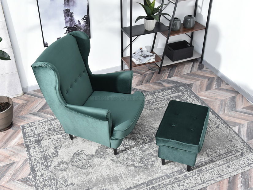 Křeslo ušák Margis (zelená + bílá)