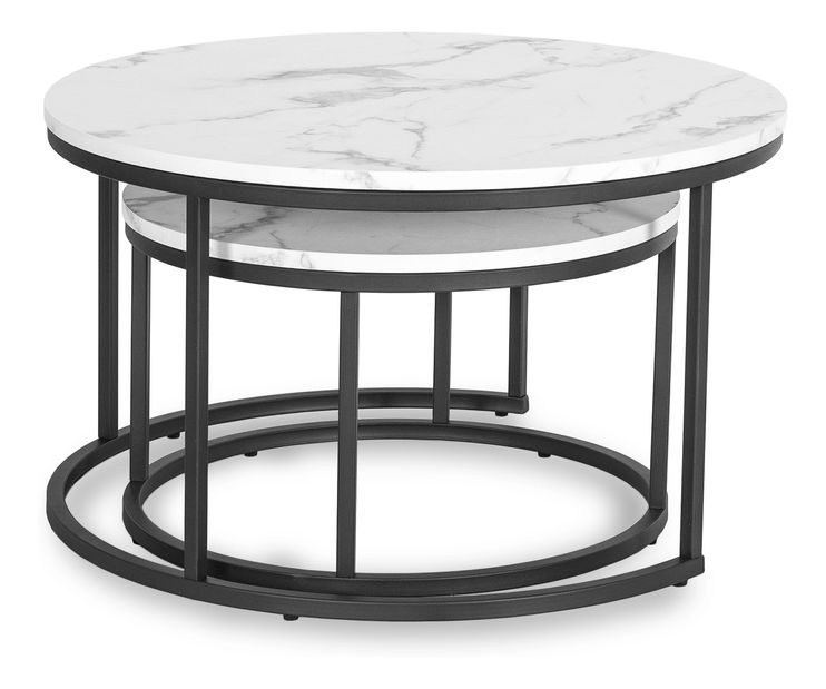 Set 2 konferenčních stolků Delito Max (mramor bílý + černá)