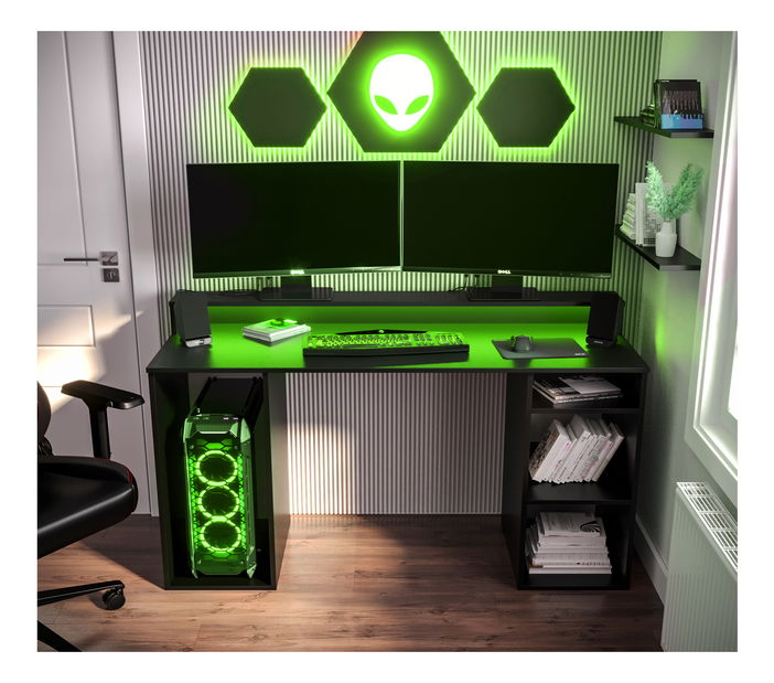 Herní PC stolek Garrick 1 (černý) (s LED RGB osvětlením)