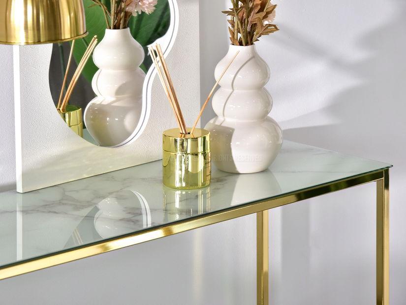 Konzolový stolek Bella Kons Bis (bílý mramor + zlatá)