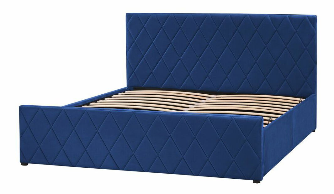 Manželská postel 160 cm Rhett (modrá) (s roštem a úložným prostorem)