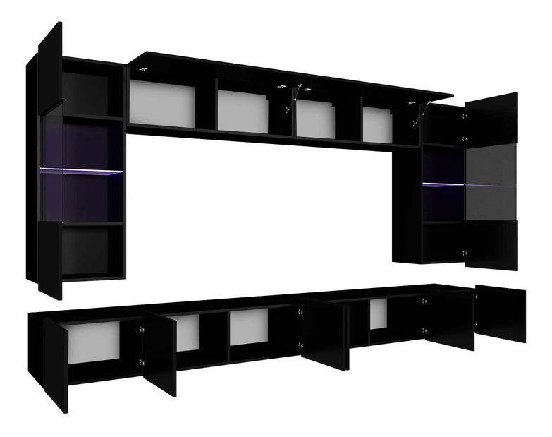 Obývací stěna Brolani I (dub zlatý + bílá + lesk bílý) (s modrým LED osvětlením)