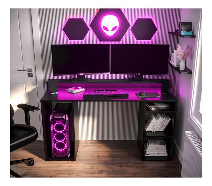 Herní PC stolek Garrick 1 (černý) (s LED RGB osvětlením)