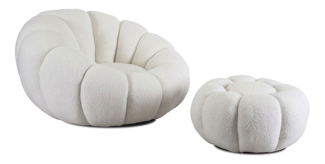 Křeslo Pague (krémová) (s taburetkou)