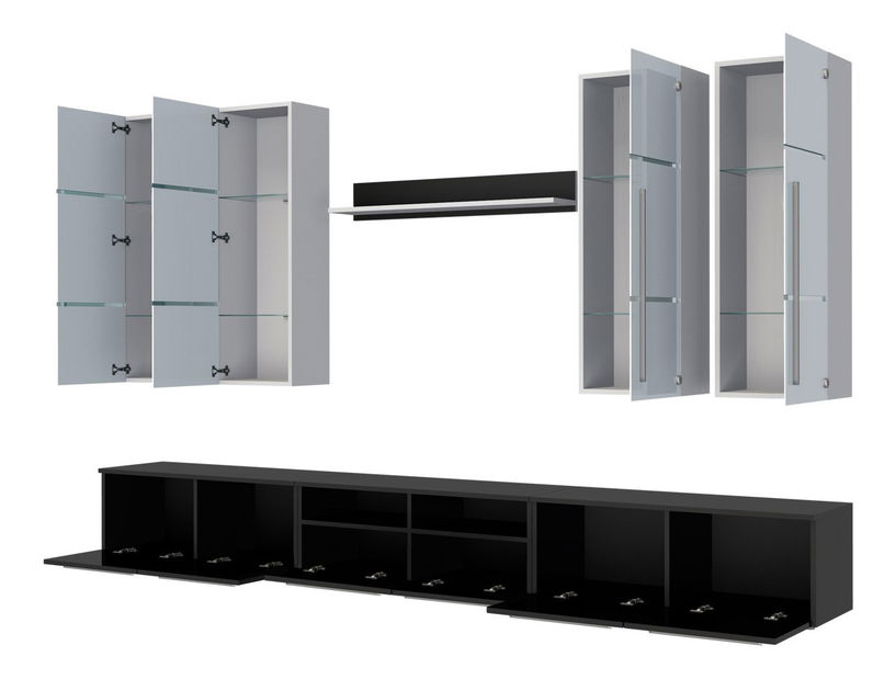 Obývací stěna Bridget (černá + černý lesk) (černá + černý lesk)