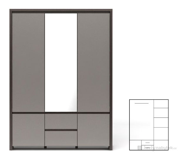 Šatní skříň BRW Kaspian SZF5D2S (wenge + vysoký lesk šedý)