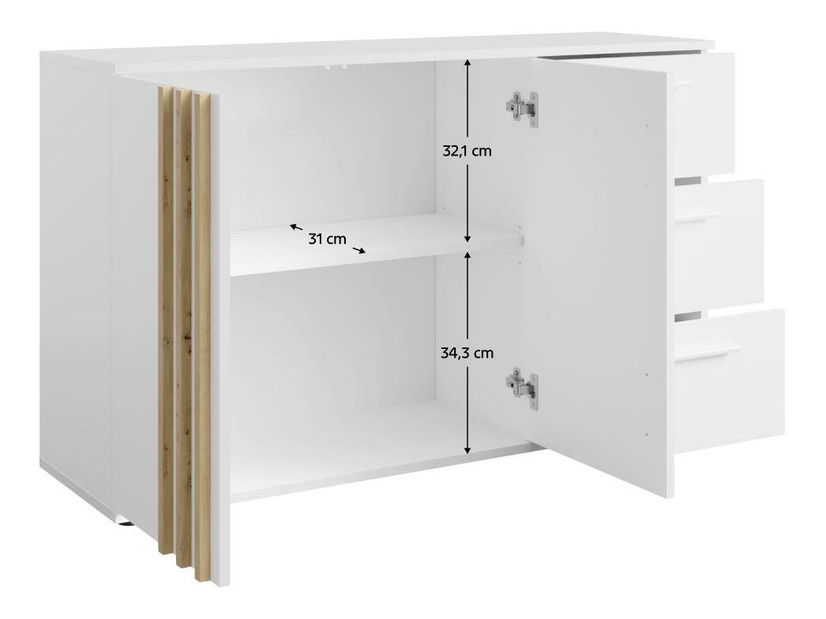 Komoda Tullin 3 (bílá + dub artisan)