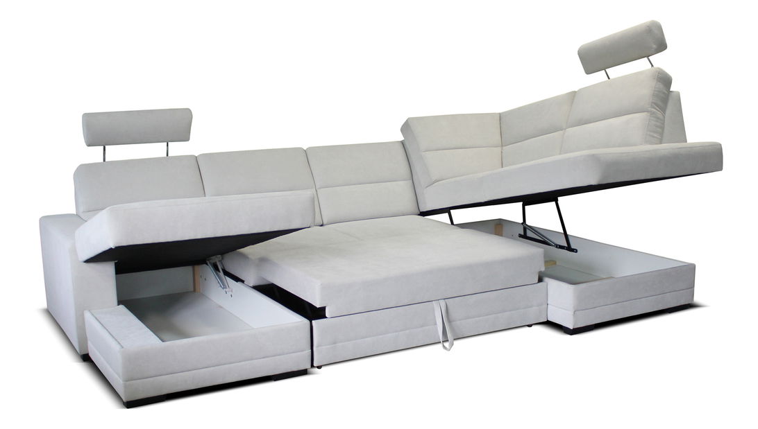 Rohová sedací souprava U Nelson L+2+LB (bílá + šedé polštáře) (L)