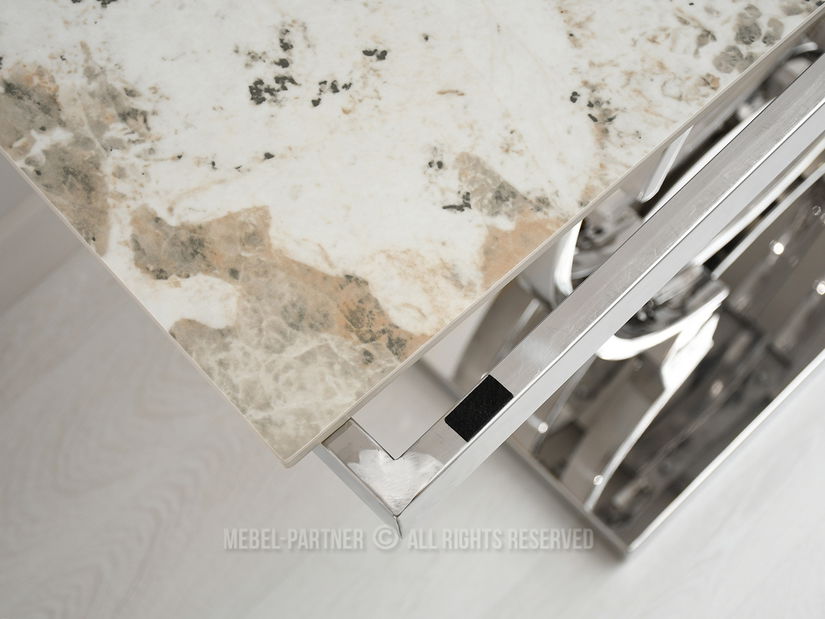 Konzolový stolek Tess (šedý mramor + chromová)